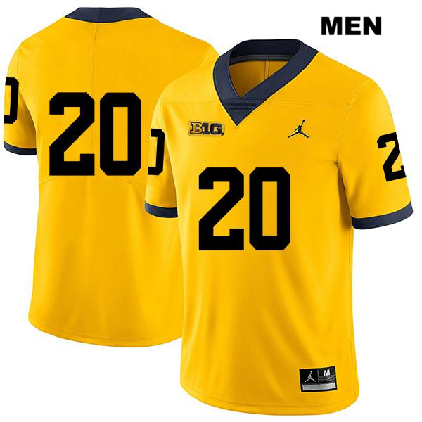 Men's NCAA Michigan Wolverines Brad Hawkins #20 No Name Yellow Jordan Brand Authentic Stitched Legend Football College Jersey VC25O47JT